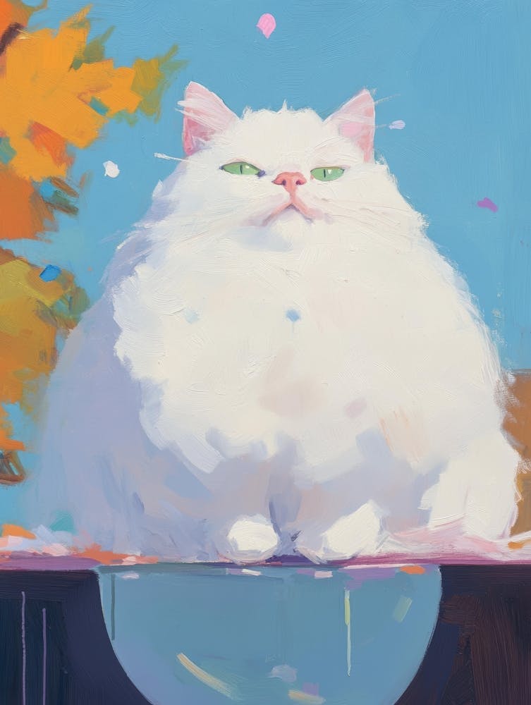 White Cat In A Bowl