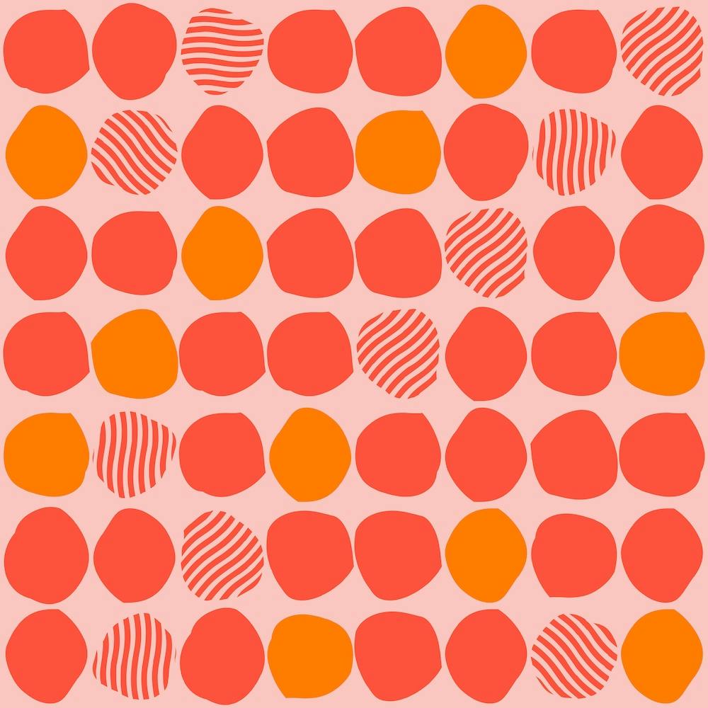 Orange And Pink Polka Dot Pattern On Light Pink Background Square