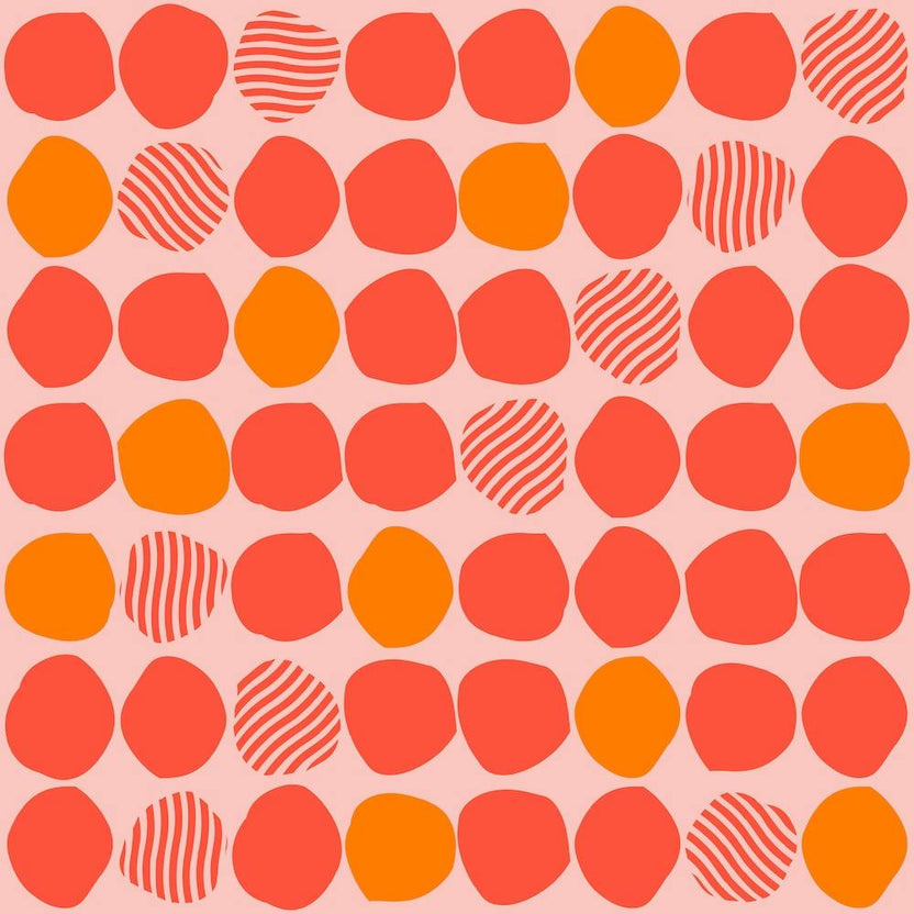 Orange And Pink Polka Dot Pattern On Light Pink Background Square