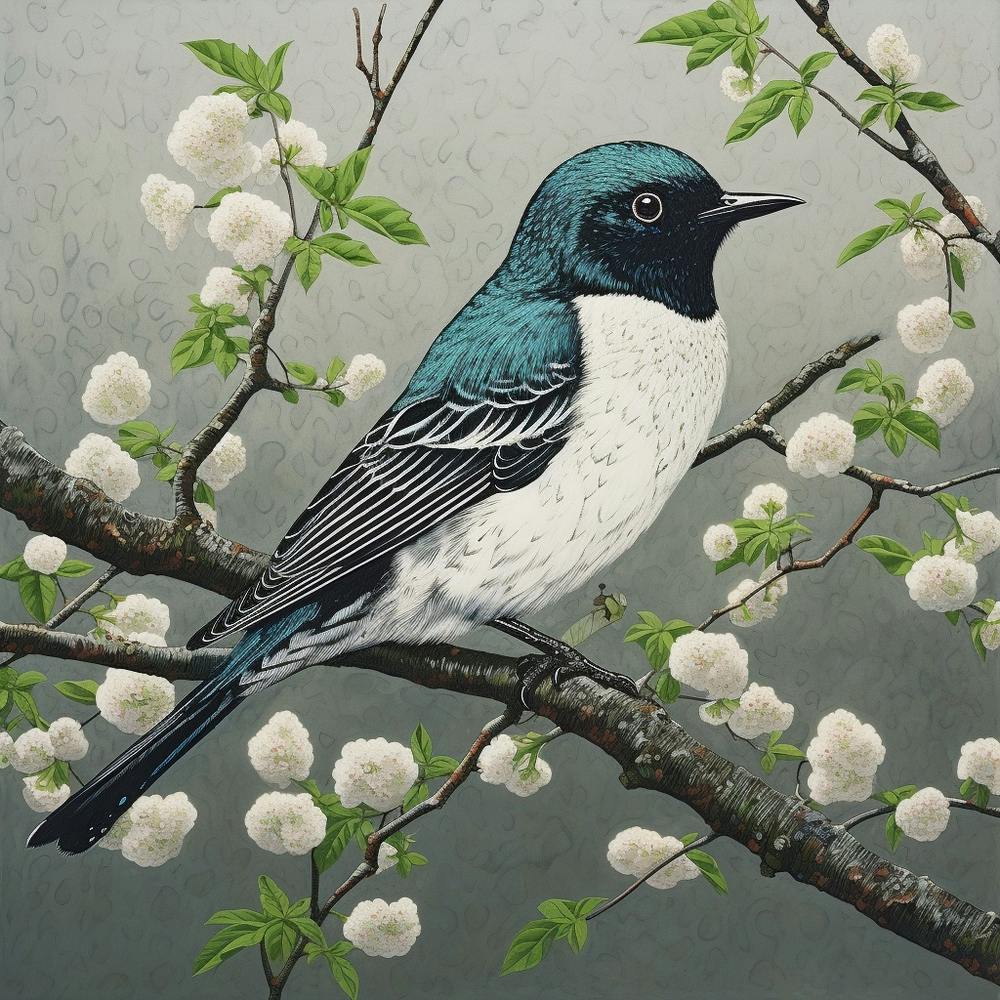 Ohara Koson Inspired Bird Painting Bluebird 1 Square