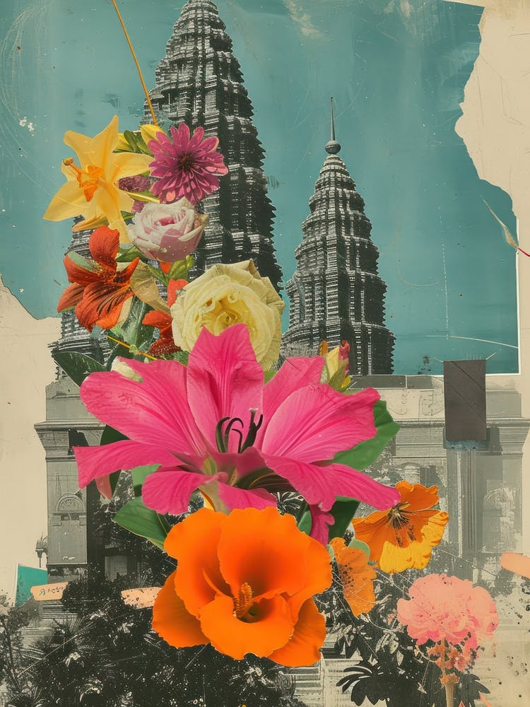 Bangkok Blumen Retro-Collage-Stil 4