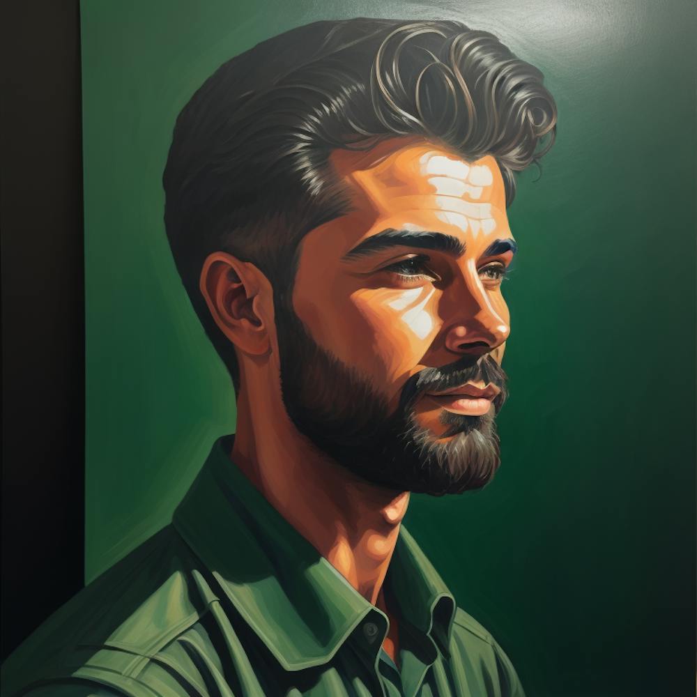 Enchanting Realism, Paint a captivating portrait of man 4, that showcases the subject's unique personality and charm. Generated with AI, Art Style_V4 Creative, Negative Promt: no unpopular themes or styles, CFG Scale_12, Step Scale_50.