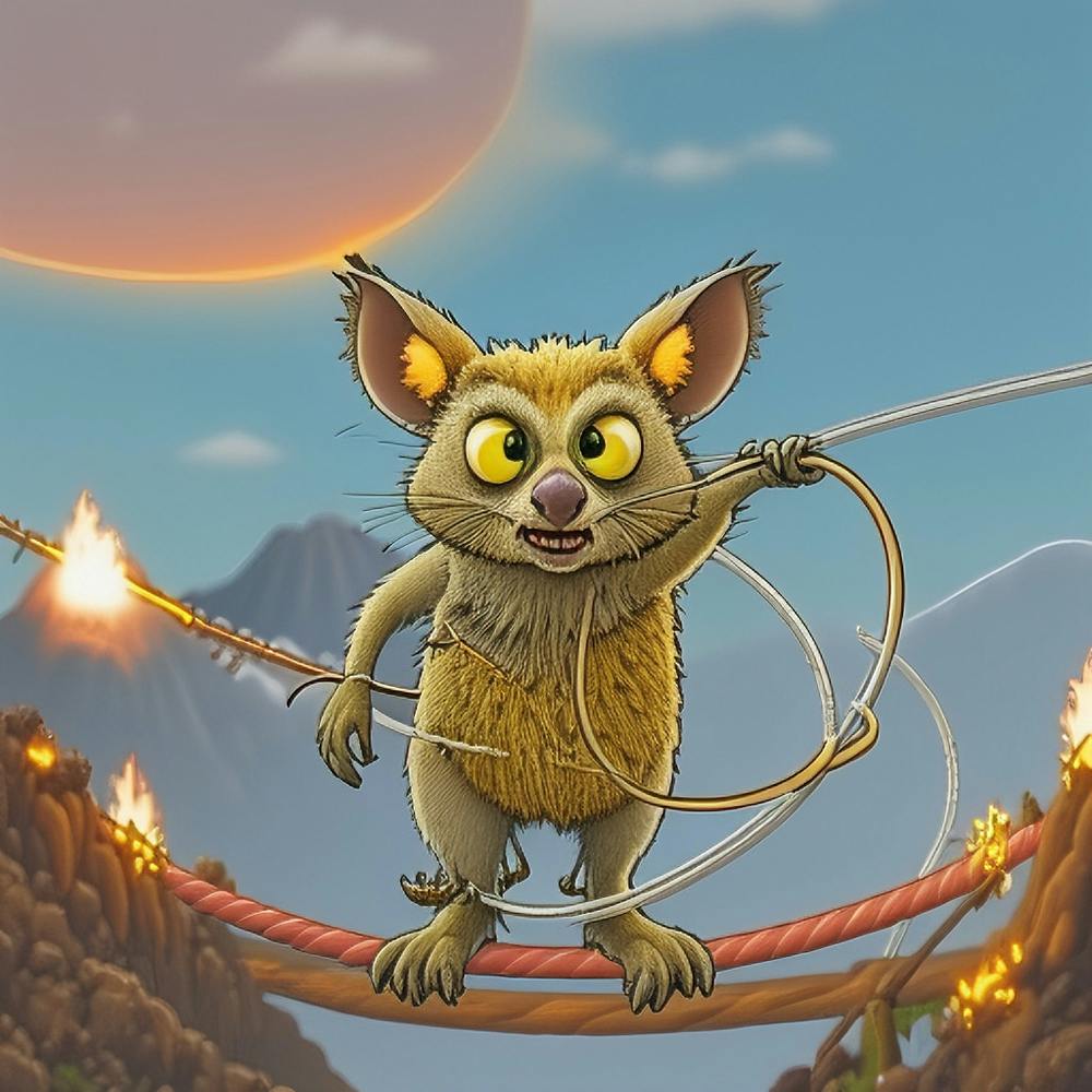 Crazy Opossum Hula Hooping on a Tight Rope while Crossing Over a Volcano