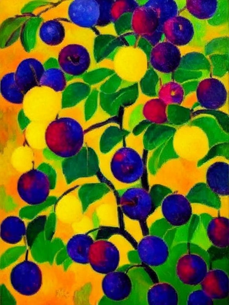Damson Fruit Vibrant Matisse Inspired Painting Fruit
