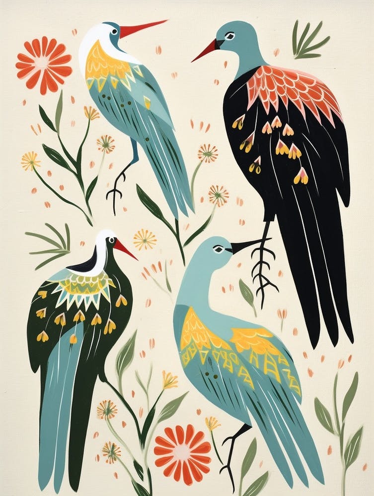 Folk Style Bird Painting Egret 3