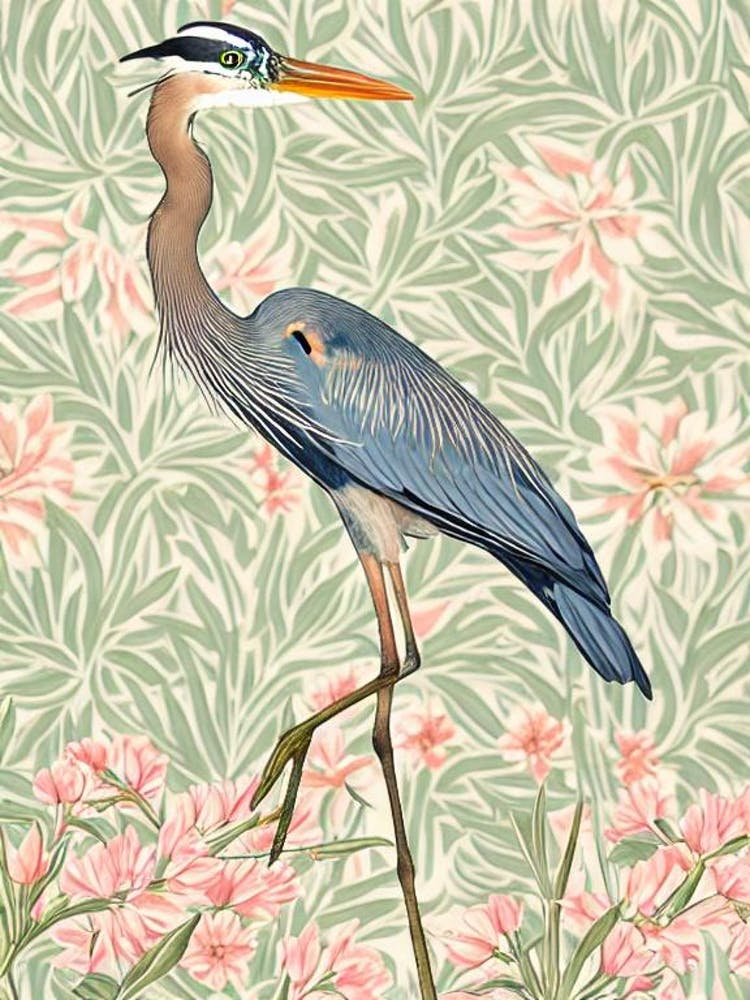 Great Blue Heron William Morris Style Bird