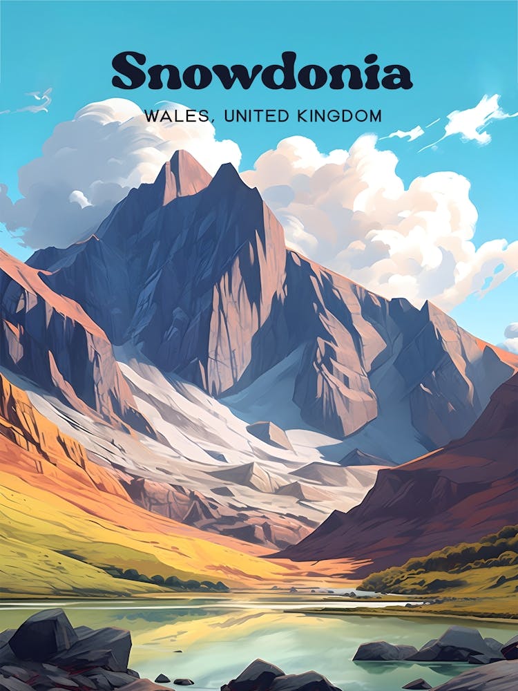 Snowdonia Wales United Kingdom Mountain Modern Travel Illustration