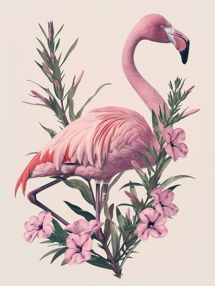 Chilean Flamingo Oleander Minimalist Illustration 2