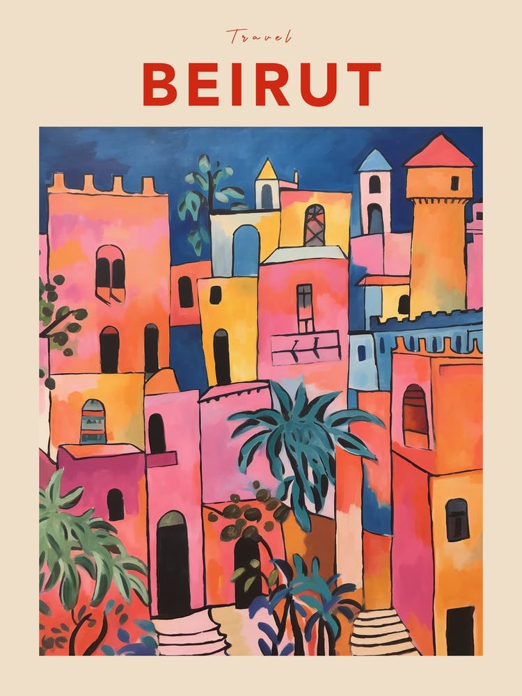 Beirut Lebanon Fauvist Travel Poster