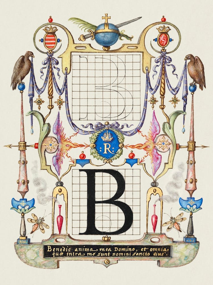 Guide For Constructing The Letter B From Mira Calligraphiae Monumenta, Joris Hoefnagel