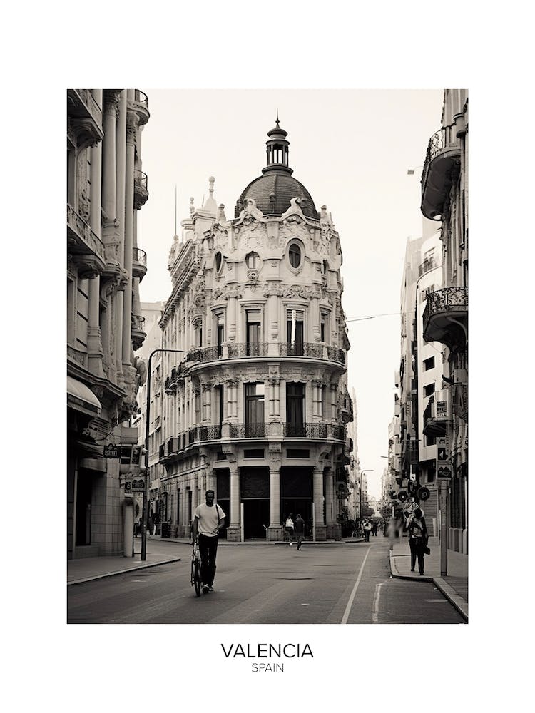 Poster Of Valencia, Spain, Black And White Analogue Photography 3