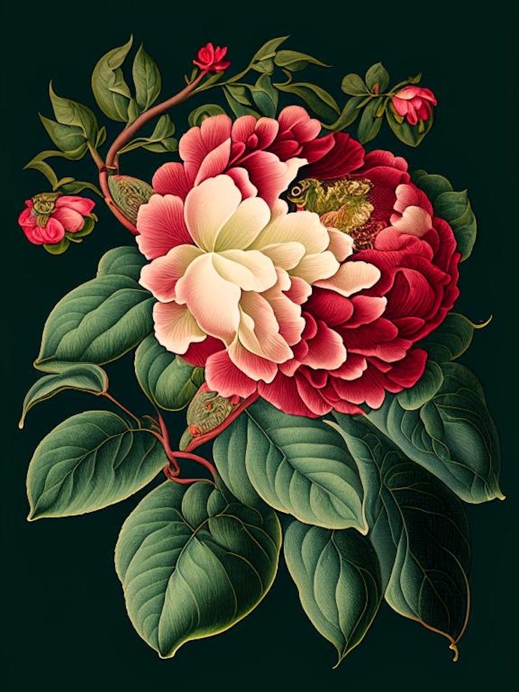 Camellia 3 Floral Botanical Vintage Poster Flower