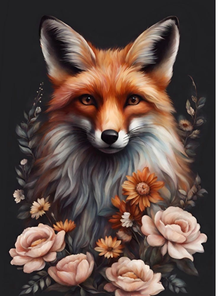 Fox in flowers Moody art