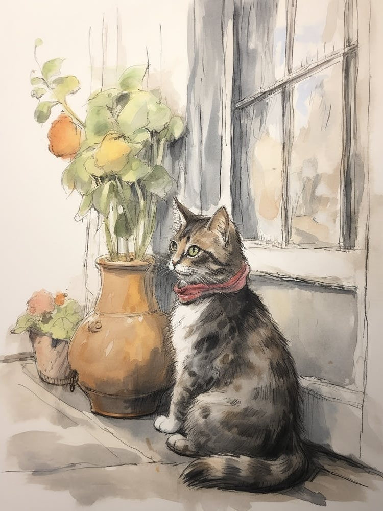 Storybook Animal Watercolour Cat 4
