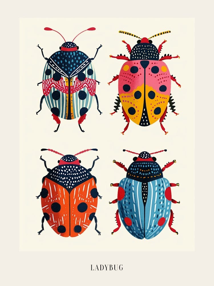 Colourful Insect Illustration Ladybug 27 Poster