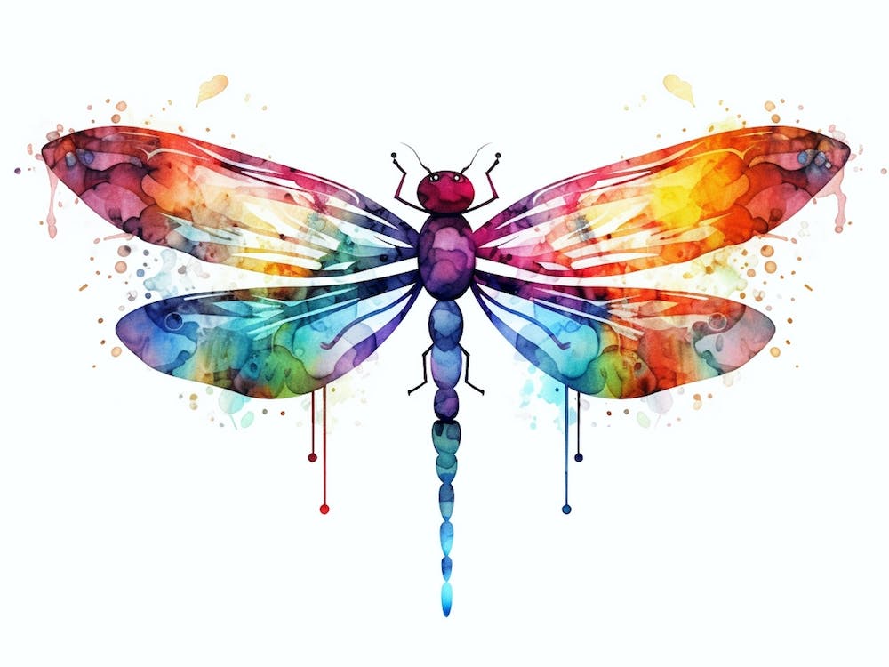 Dragonfly Botanical Vintage Illustration Pastel 1