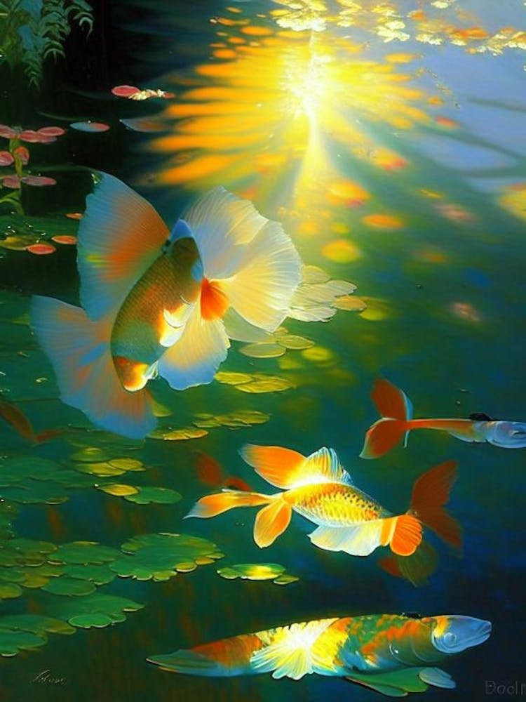 Schmetterlingskarpfen 1, Klassisches Gemälde im Monet-Stil