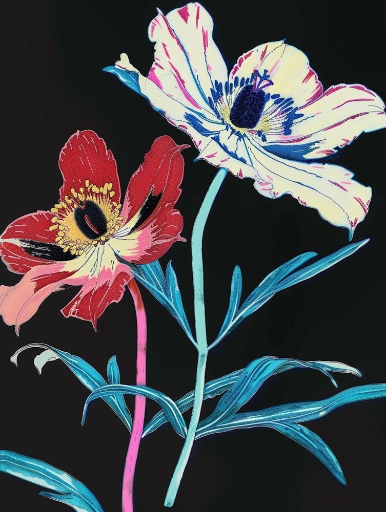 Neon Flowers On Black Anemone 1