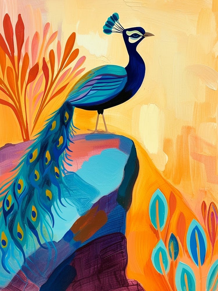 Peacock On A Cliff At Sunset