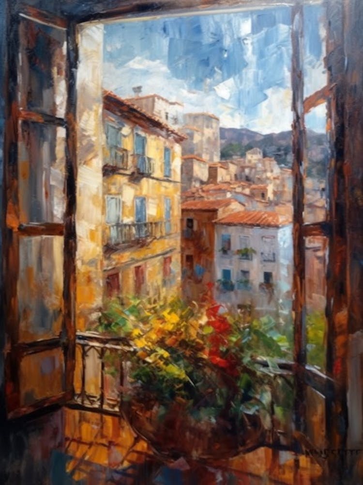 Window View Of Barcelona In The Style Of Impressionism 3