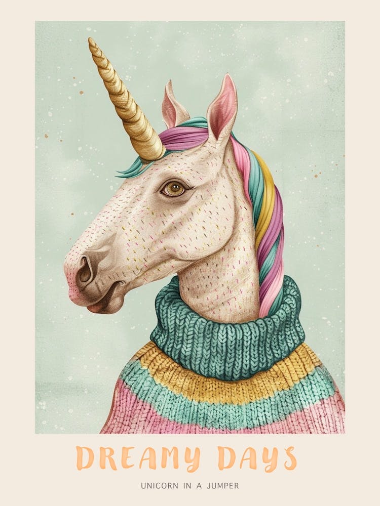 Pastel Storybook Style Unicorn In A Knitted Jumper 2 Poster