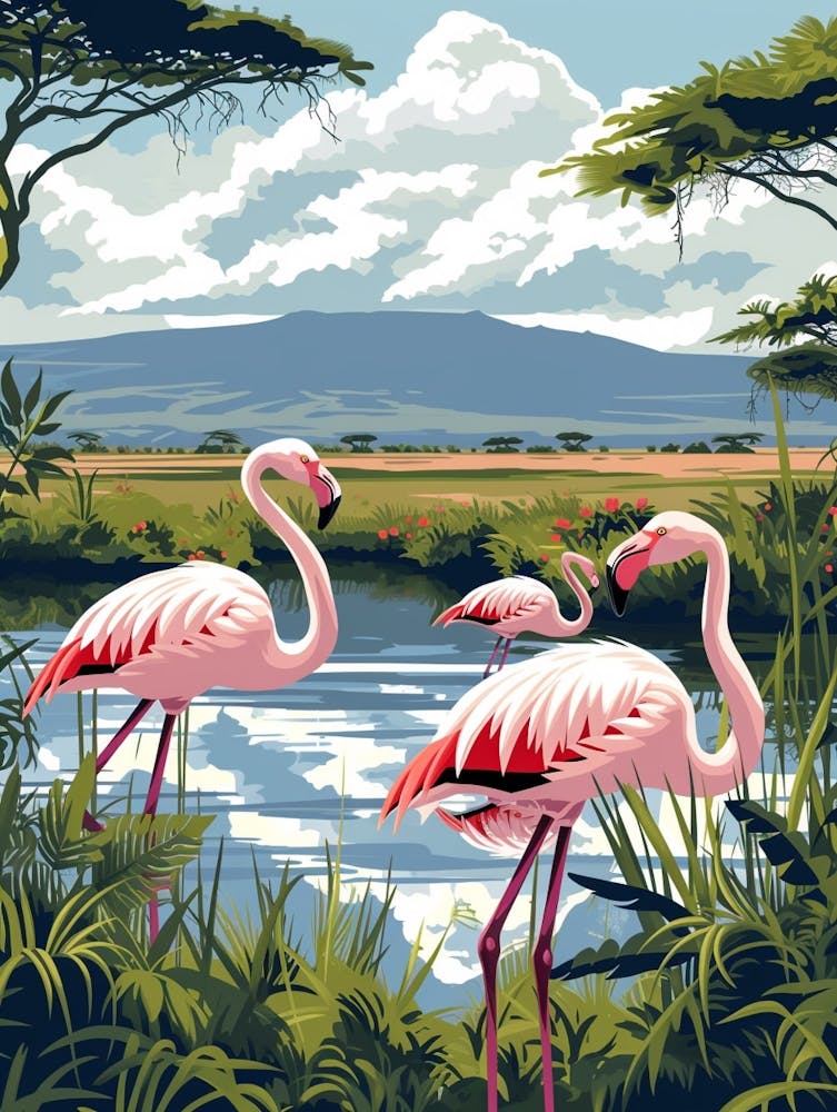Greater Flamingo African Rift Valley Tanzania Tropical Illustration 4