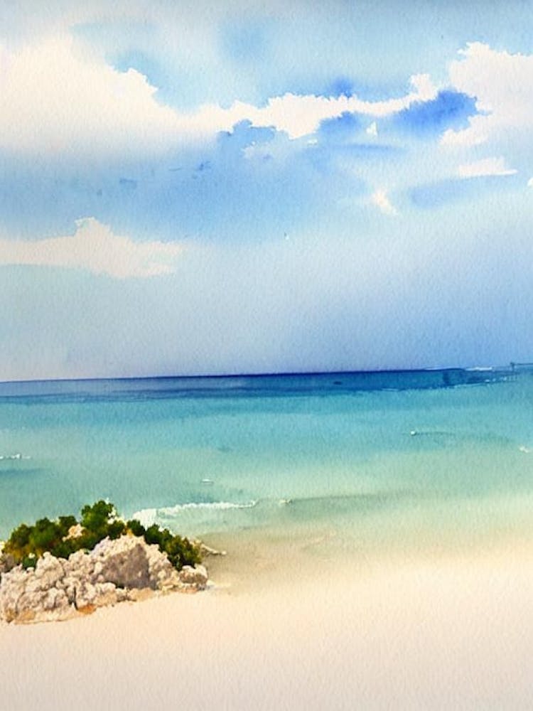 Voutoumi Beach 3, Antipaxos, Greece Watercolour