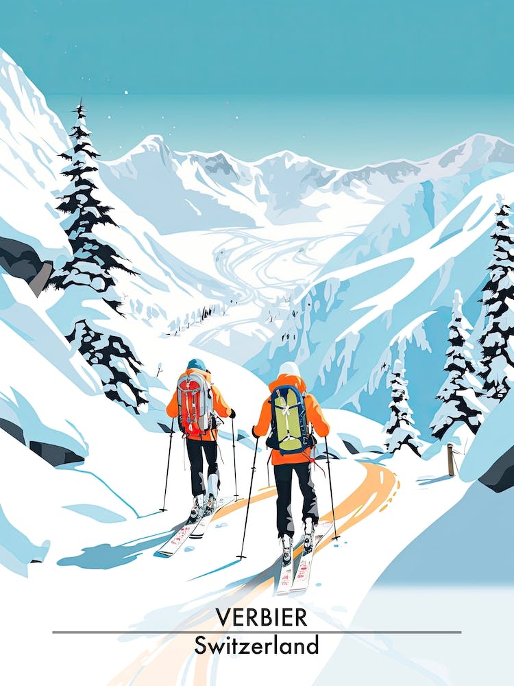 Verbier   Switzerland, Ski Resort Poster Illustration 1