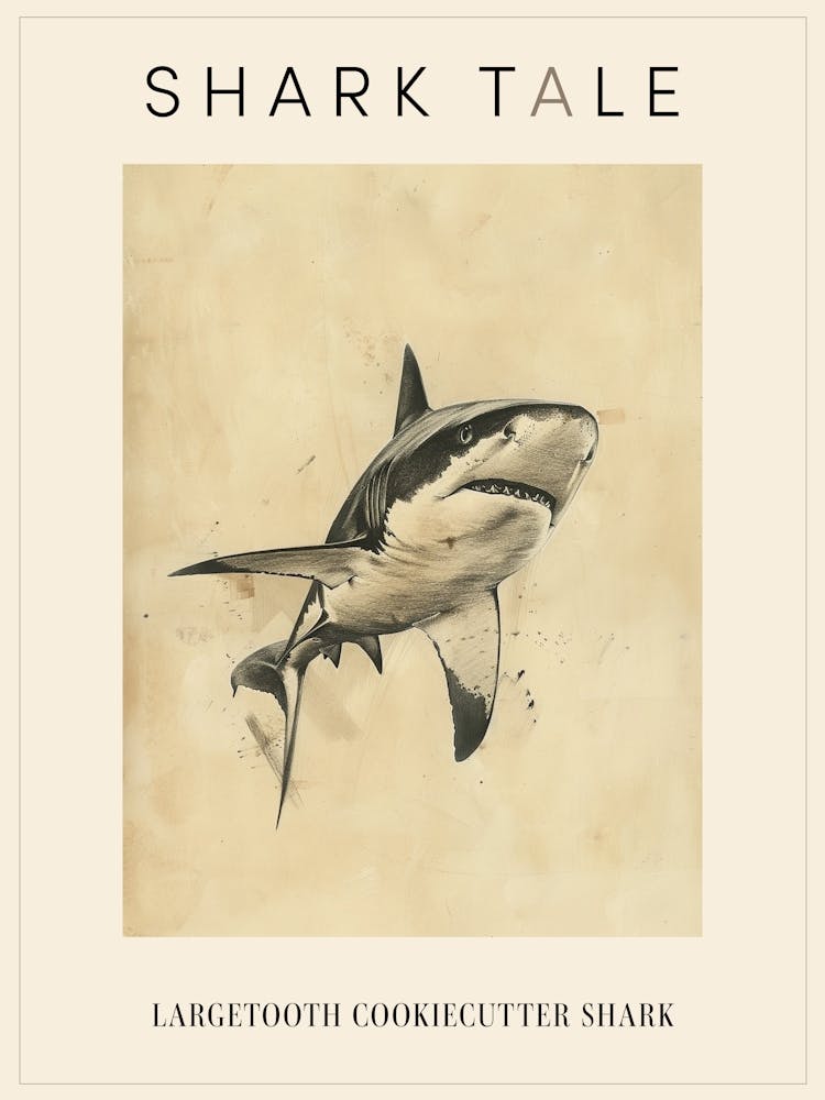 Largetooth Cookiecutter Shark Vintage Illustration 6 Poster