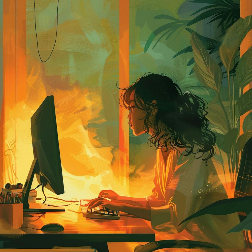 Girl Working On Computer