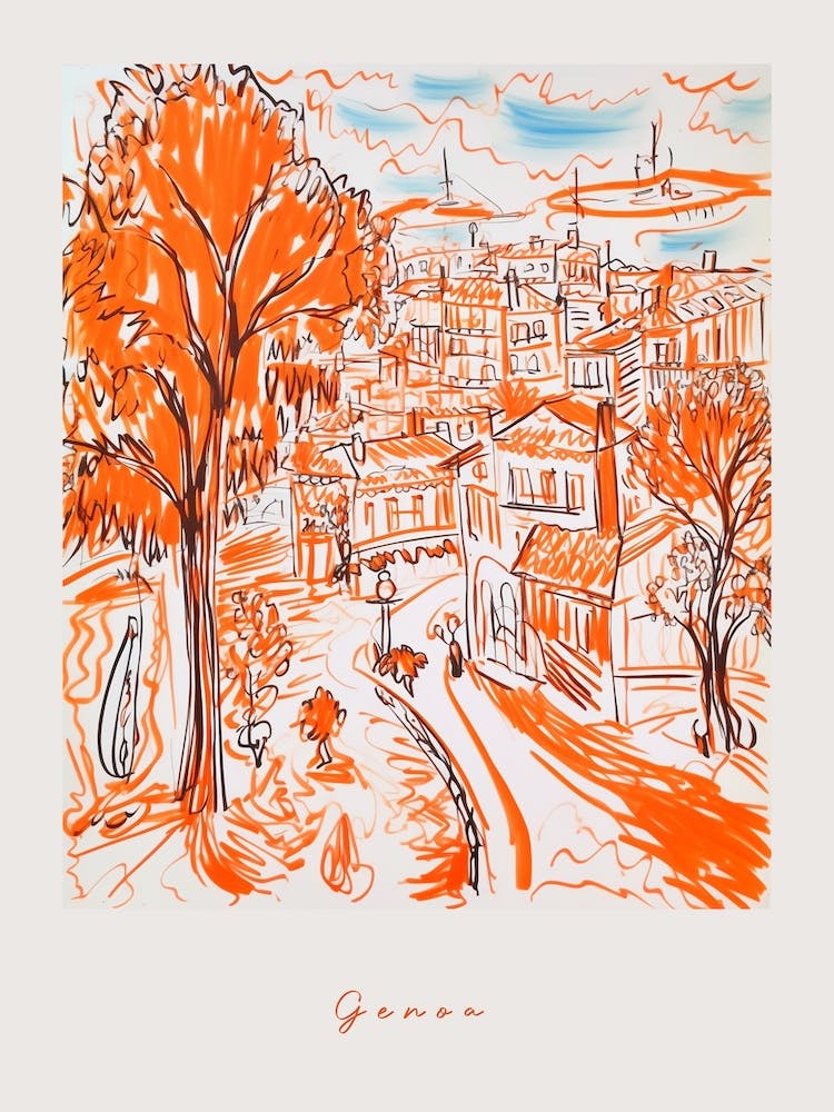Genoa Italy Orange Drawing Poster