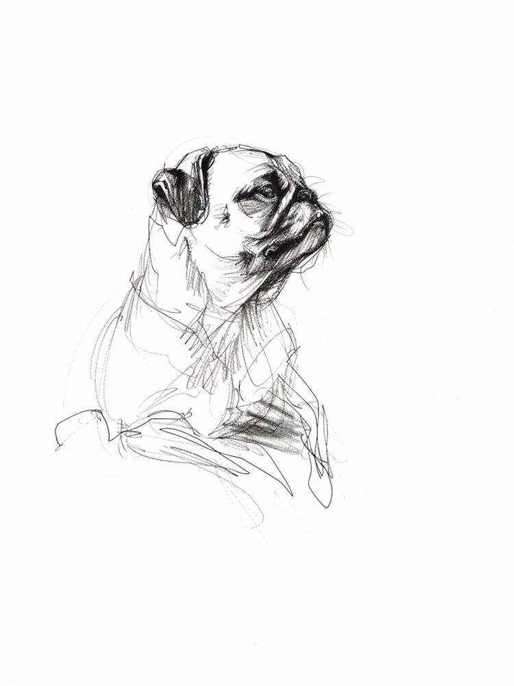 Mops Hund Kohlezeichnung 2