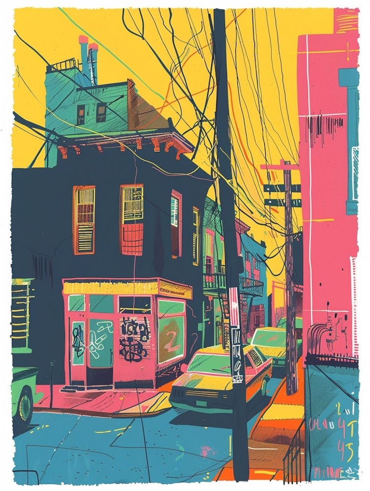 Bushwick New York Colourful Silkscreen Illustration 1