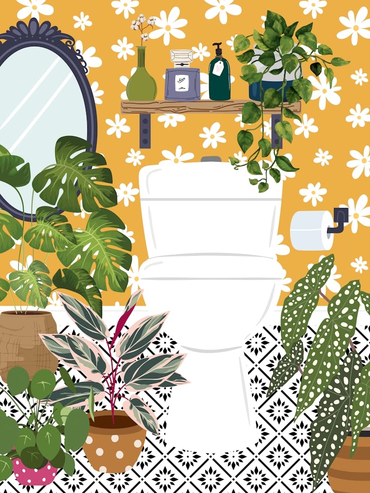 Yellow Botanical Cloakroom Toilet