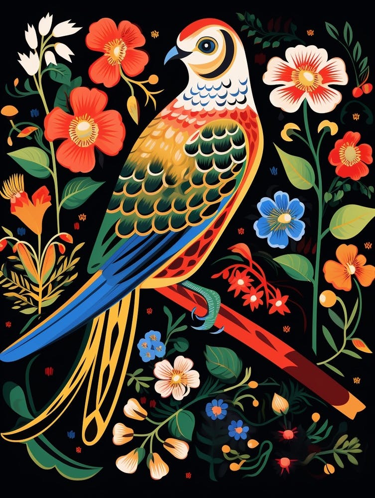Folk Bird Illustration American Kestrel 1