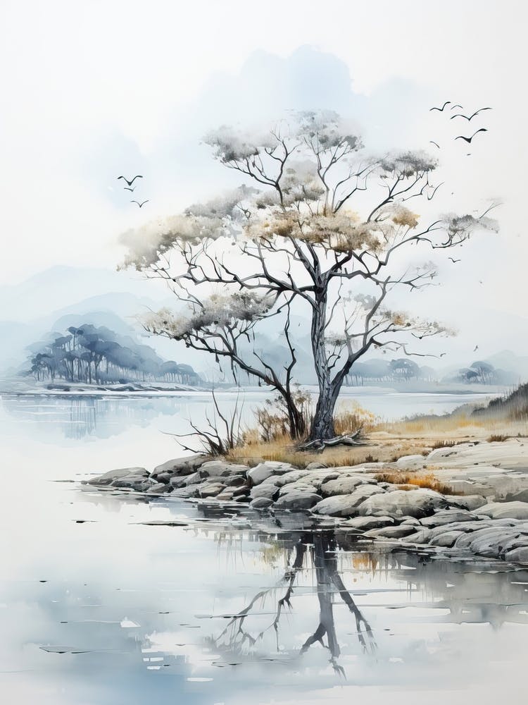 Aso Kuju National Park In Kumamoto, Japanese Brush Painting, Ukiyo E, Minimal 2