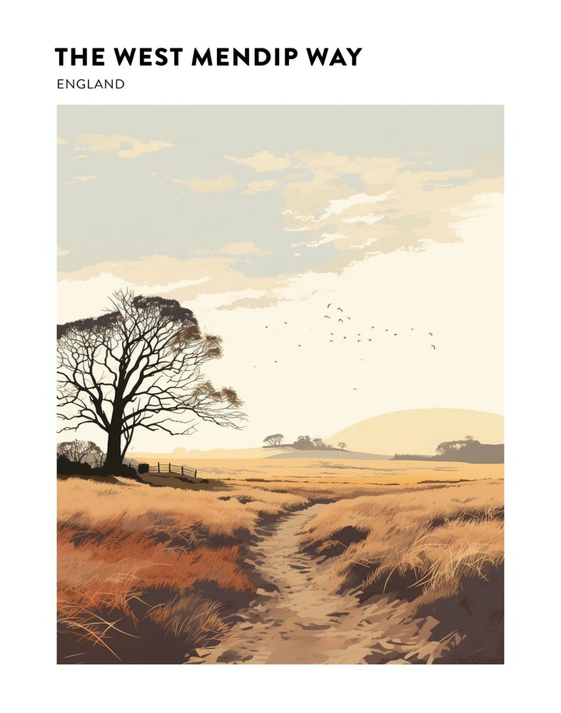 The West Mendip Way England 4 Hiking Trail Landscape Poster