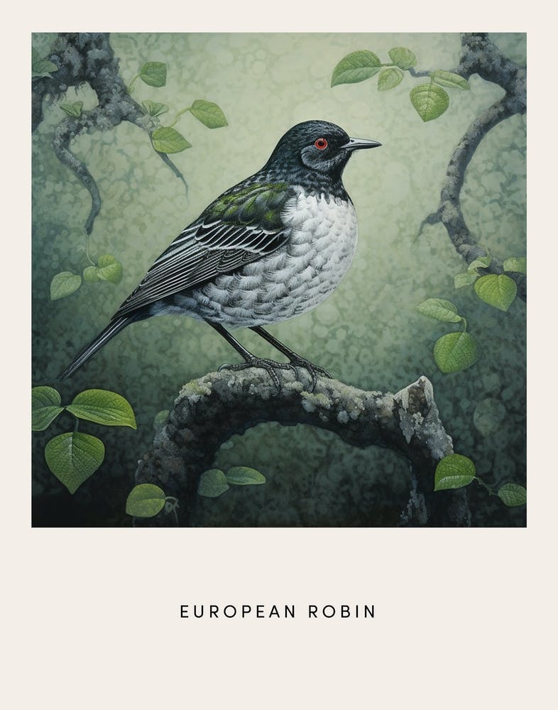 Ohara Koson Inspired Bird Painting European Robin 4 Poster