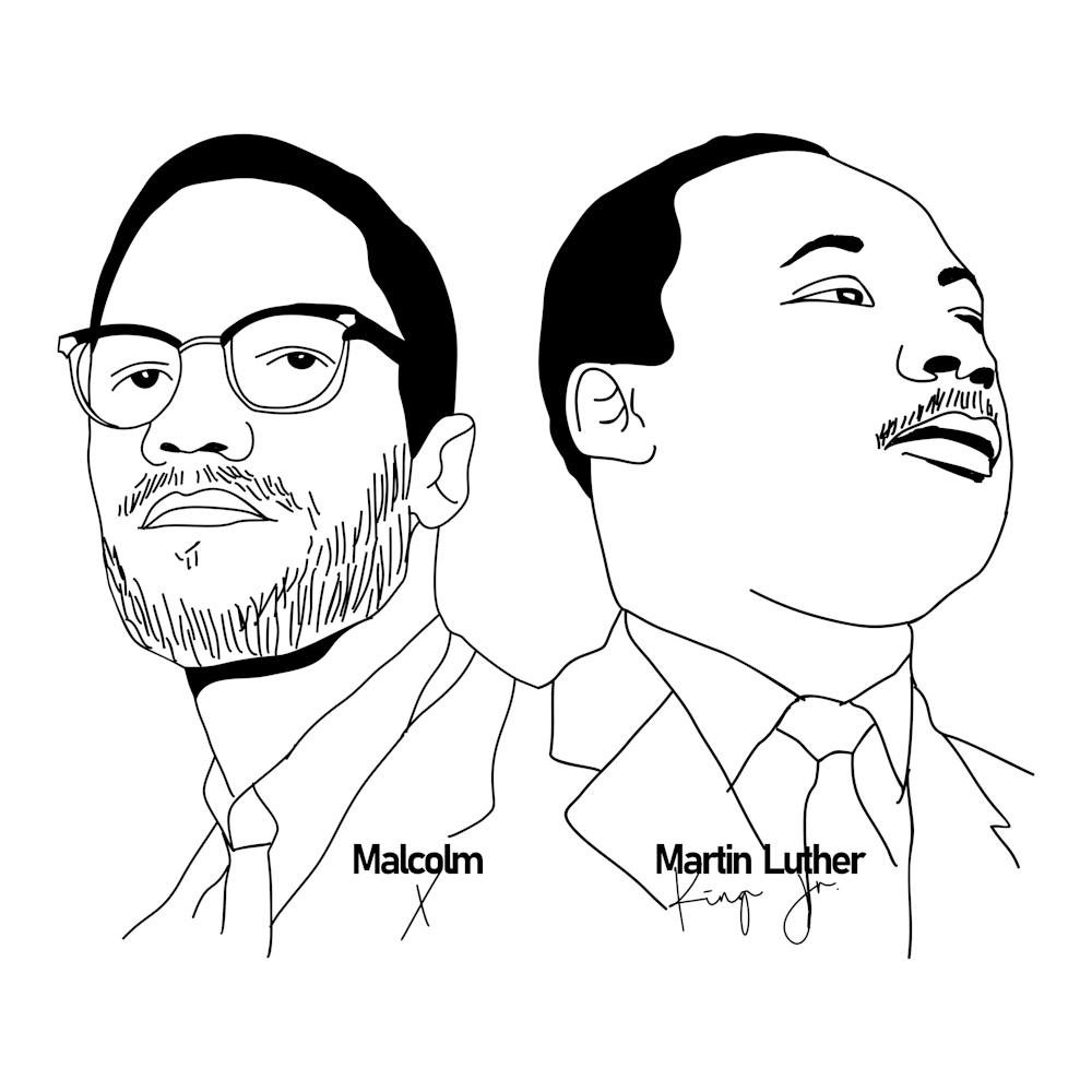 Malcolm X and Martin Luther King Jr in Monoline art
