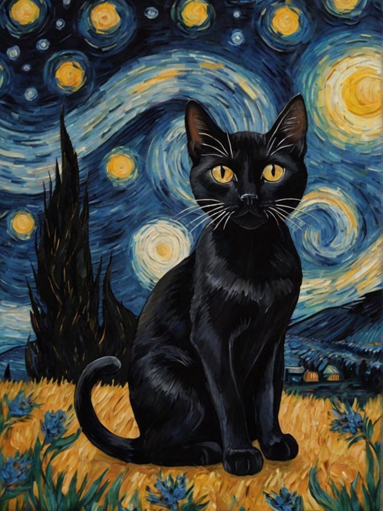 Black Cat Starry Night