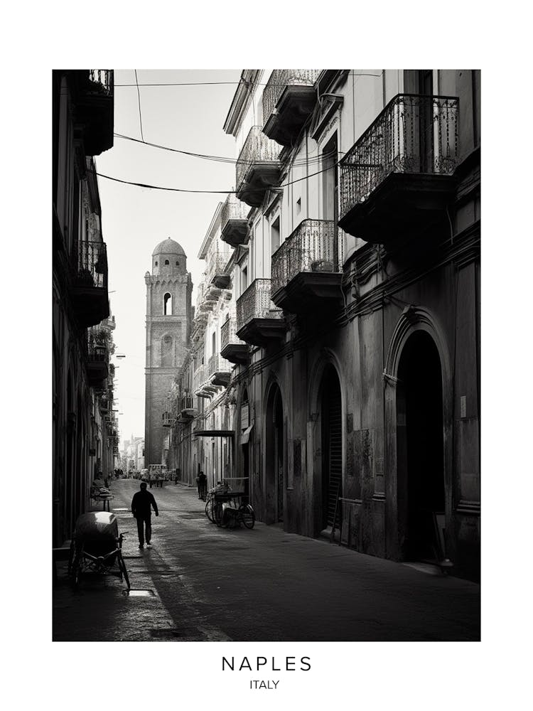 Poster Of Naples, Italy, Black And White Analogue Photography 2