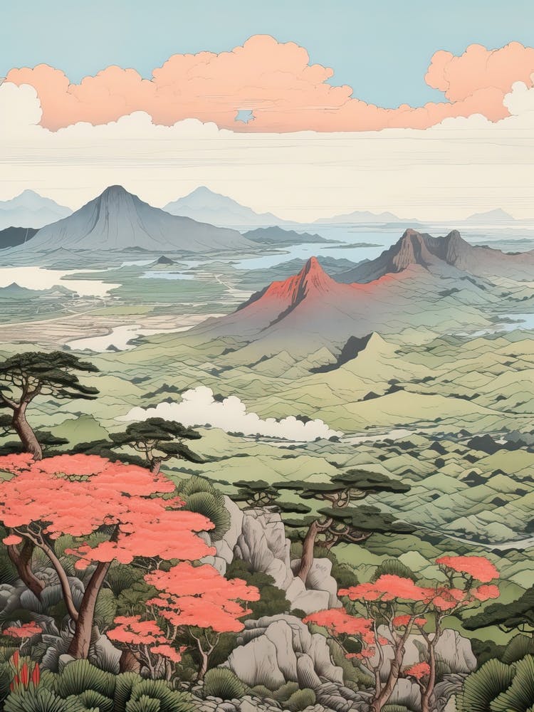 Aso Caldera In Kumamoto, Ukiyo E Drawing 4