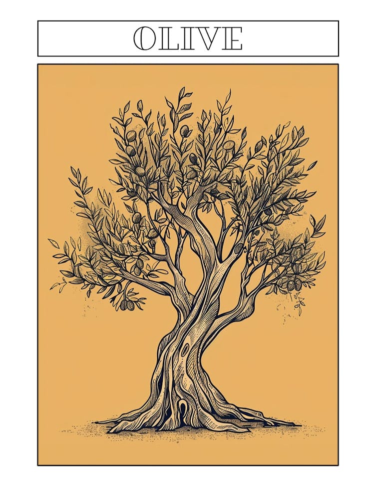 Olive Tree Minimalistic Drawing 4 Poster
