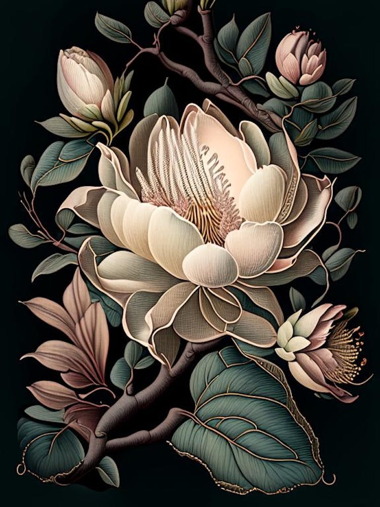 Magnolia 2 Floral Botanical Vintage Poster Flower