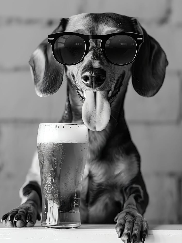 Dachshund And Beer Wall Art, Black And White Print, Dog Gift, Beer Alcohol Print, Funny Dog Poster, Bar Cart Decor, Kitchen Wall Decor