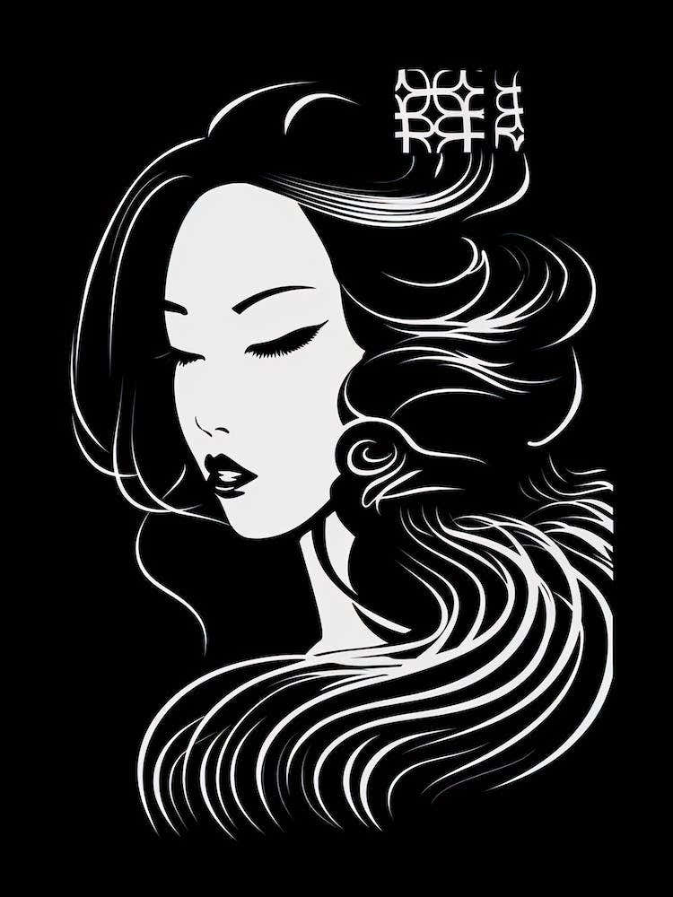 Geisha Black And White Vector Illustration 4