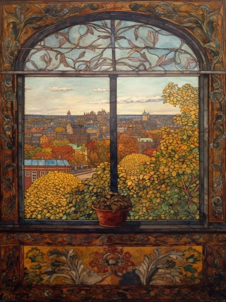 A Window View Of Berlin In The Style Of Art Nouveau 1