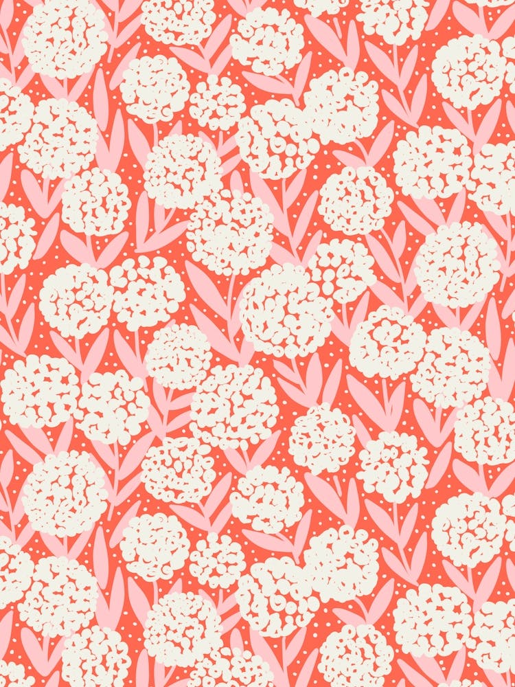 Blooming Abstract Allium Flowers Cream Pink Salmon