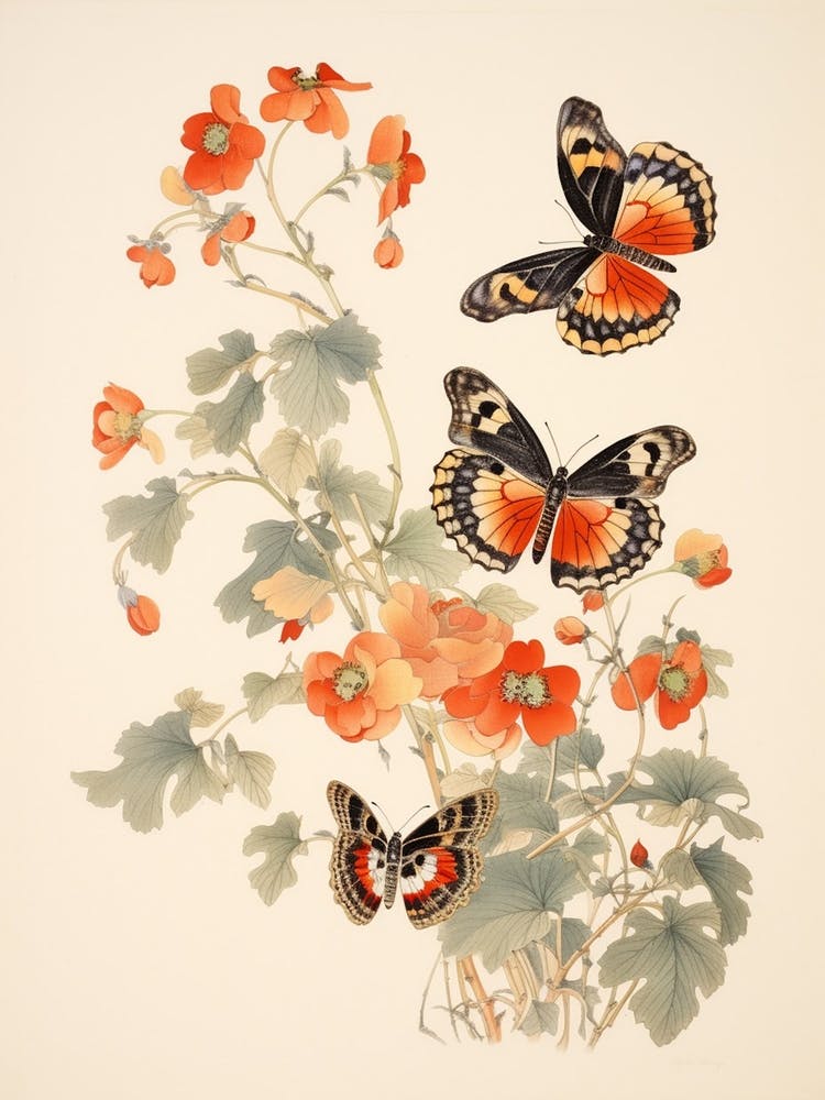 Butterfly Floral Japanese Style Painting 4