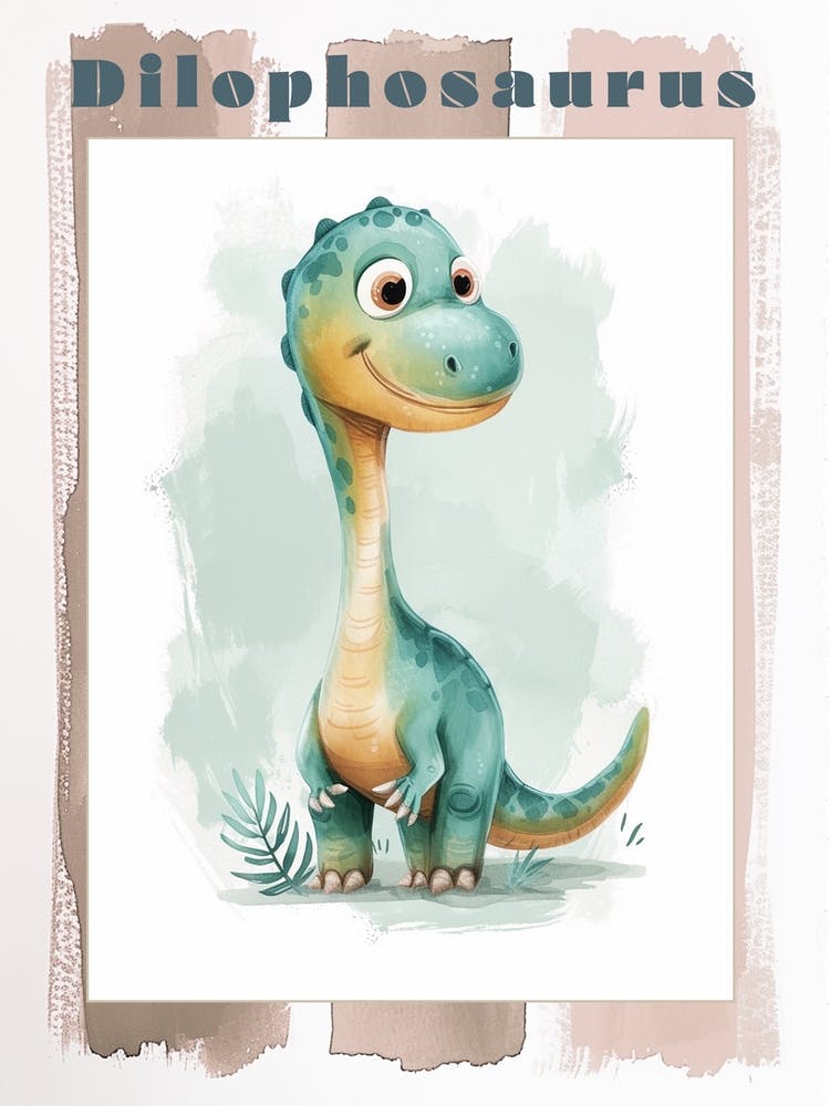 Cartoon Dilophosaurus Dinosaur Watercolour 1 Poster